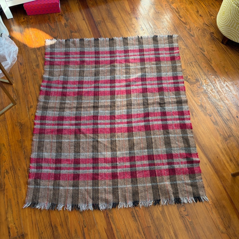 Vintage Highland Home Industries Scotland‎ Plaid Wool Blanket 54x45